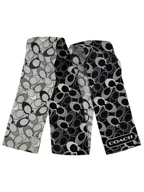 Coach Monogram Black Gray Silk Scarf Signature Logo Pattern For Bag Hair or Neck